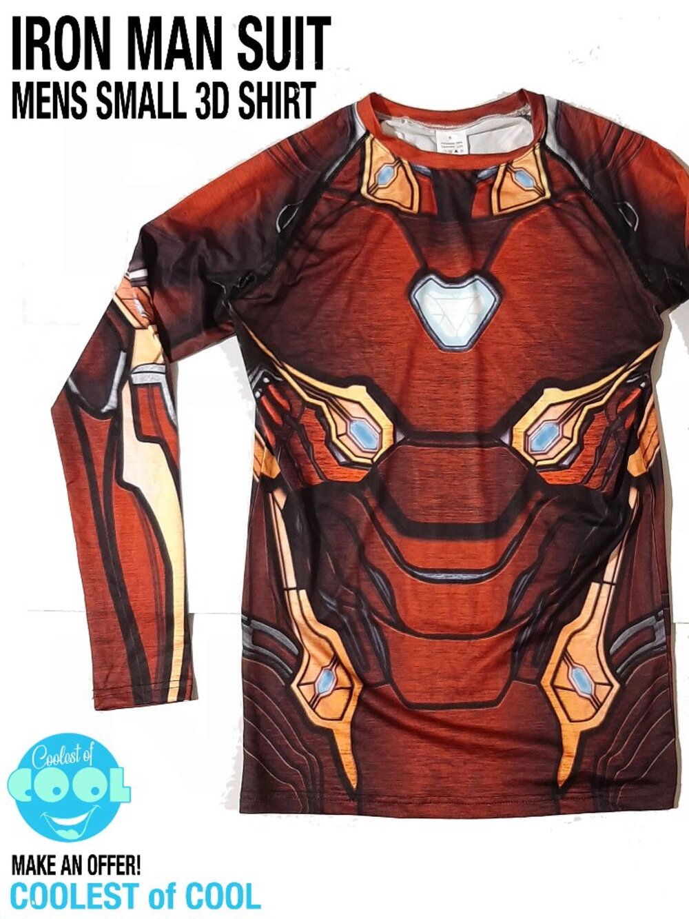 Tony Stark Iron Man suit shirt 3D print men's Smal Avengers athletic size S new